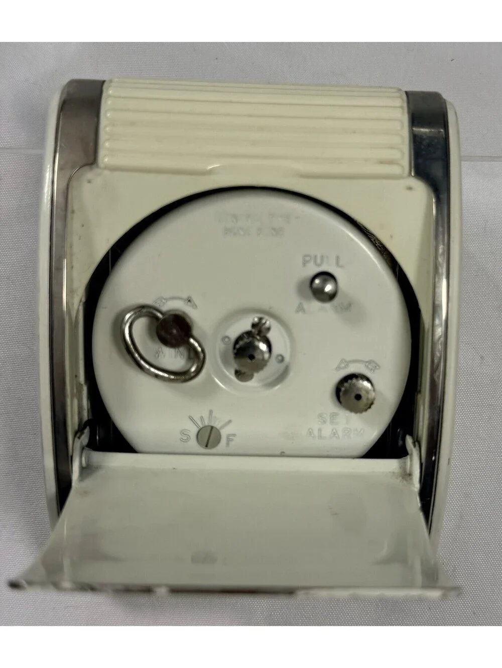 Westclox 1970’s Art Deco Roll Top Alarm Clock Cream Gold Wind Up Tested Works